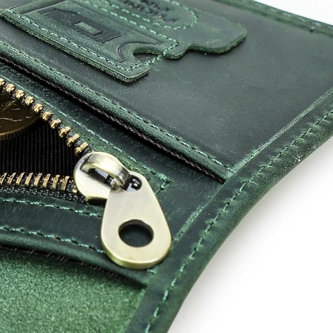 CONTACTS Full Grain Leather Passport Holder Compatible with Airtag RFID Blocking Passport Wallet for Men Travel Passport Cover with SIM Card Removal Tool (Badge, Green)