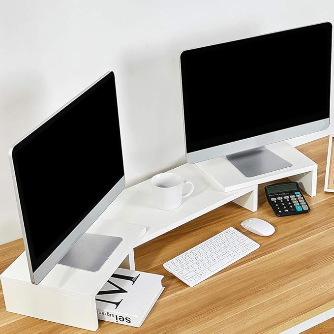 SUPERJARE Large Monitor Stand Riser, Adjustable Screen Stand for Laptop Computer/TV/PC, Upgrade Length Desktop Organizer - White