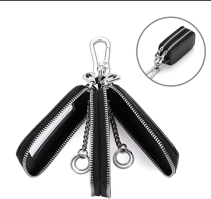 BELOMI Car Key Fob Case, Genuine Leather Remote Keychain Bag with Lanyard and Zipper Closure, Key Protection Cover for Men Women (Yellow)
