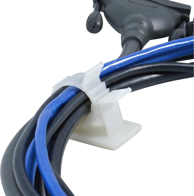 JacobsParts V1 Adhesive Cable Management Clips, 0.85 Inch Adjustable Clamp, White (25 Pack)