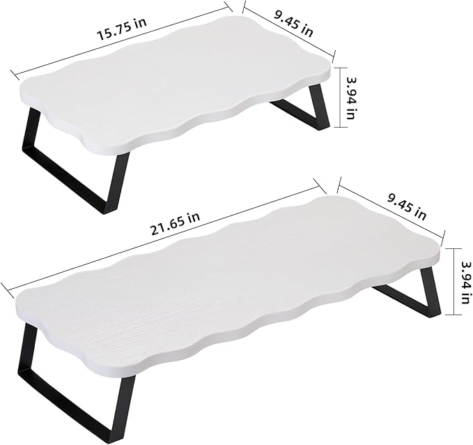 Monitor Stand Riser, Wooden Computer Stand for Desk, Wood and Steel Multi-Purpose Desktop Storage Laptop Riser Desk Shelf for Computer, Laptop, PC, Printer, 21.65 x 9.45 x 3.94 Inch Length (White/2 Pcs)