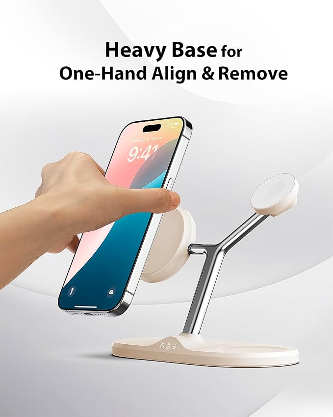 3 in 1 Wireless Charging Station for Apple Devices with MagSafe | Charging for iPhone 17/Air/16/15/14/13, AirPods, Apple Watch, Weighted Stable Charging Stand, USB-C Adapter Included