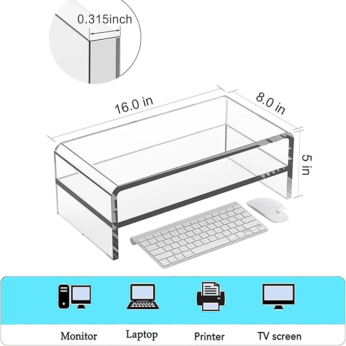 Acrylic Monitor Stand, 2 Tier Computer Monitor Stand Riserï¼?6 inch Acrylic Computer Monitor Stand Riser for iMac, PC, Desktop, Laptop, TV Screen with Extra Storage Space Home Office