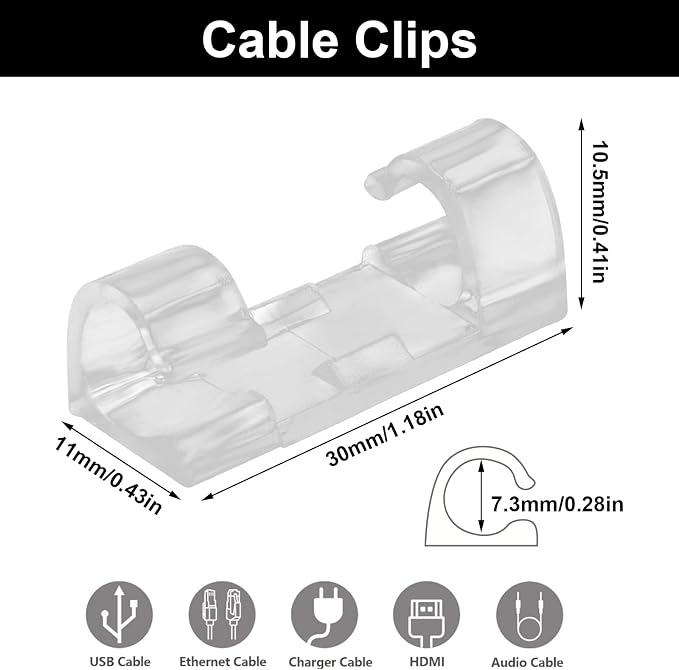 Jiozermi 40 Pcs Self Adhesive Clear Cable Clips(Medium & Large), Cable Wire Management Clips with 3M Adhesive Wall Wire Holder Cord Management for Desk, Wall, TV, Car Dash Cam, Ethernet, PC