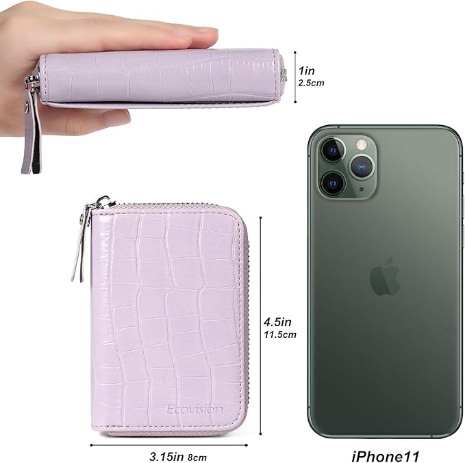 EcoVision Credit Card Holder RFID Card Case Wallet, Small Accordion Zipper Card Case Holder, Card Organizer Case for Women Men