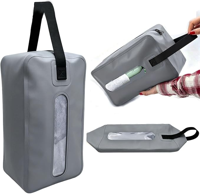 Waterproof Wet Dry Bag, Flattenable Compression Travel Toiletry Bag, Leakproof Foldable Storage Pouch for Swimsuit Towel Gym Clothes, Portable Cosmetic Organizer for Men Women Luggage(Grey)