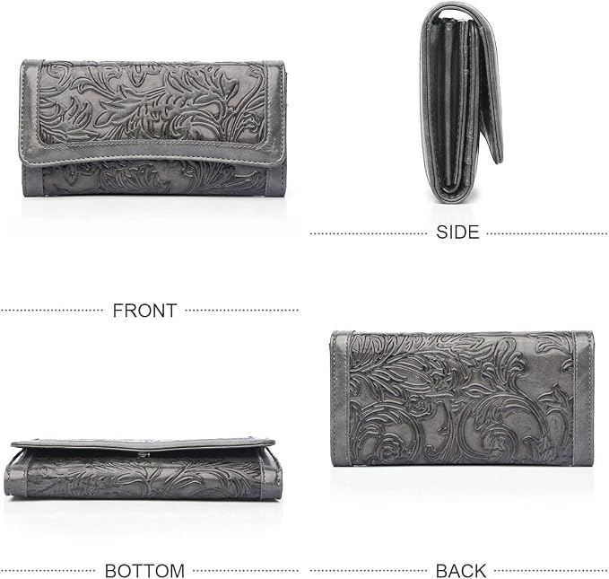 MEITRUE Women's Wallet Leather RFID Blocking Trifold Ladies Purse Embossed long Clutch Card Holder Phone Checkbook Organizer