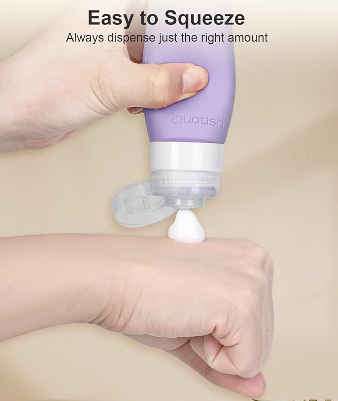 Quatish Travel Bottle for Toiletries 6 Pack, Original Patented Leakproof 3oz Tsa Approved Travel Size Container, BPA Free Silicone Shampoo and Conditioner Bottle, Cruise Camping Essentials, Periwinkle
