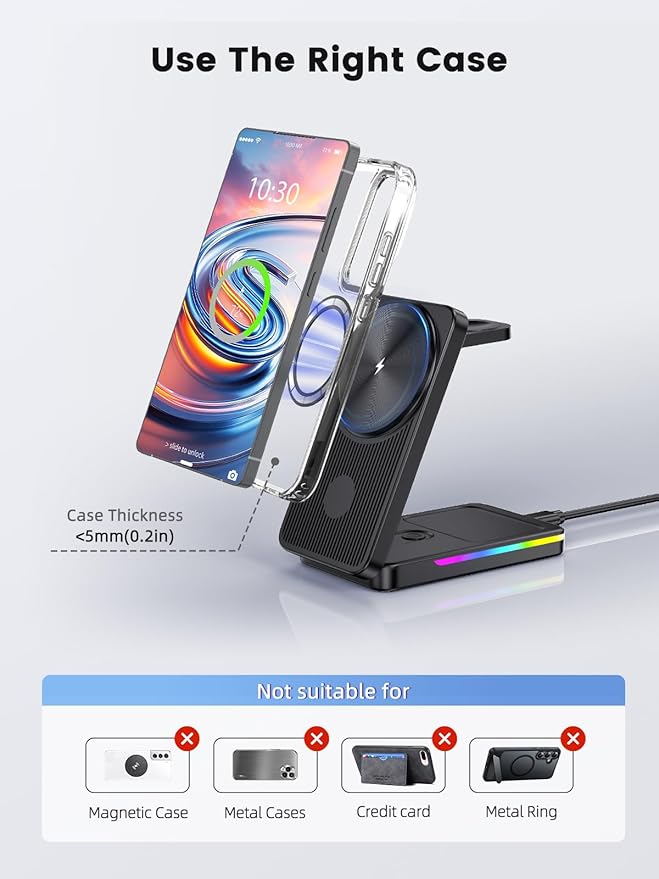 Magnetic Wireless Charger for Samsung Galaxy S26 Ultra, 3 in 1 Wireless Charging Station for Samsung Watch 8, Travel Foldable MagSafe Charger Stand for Android S25 Ultra/Z Fold/Z Flip 7, Buds 4 Pro
