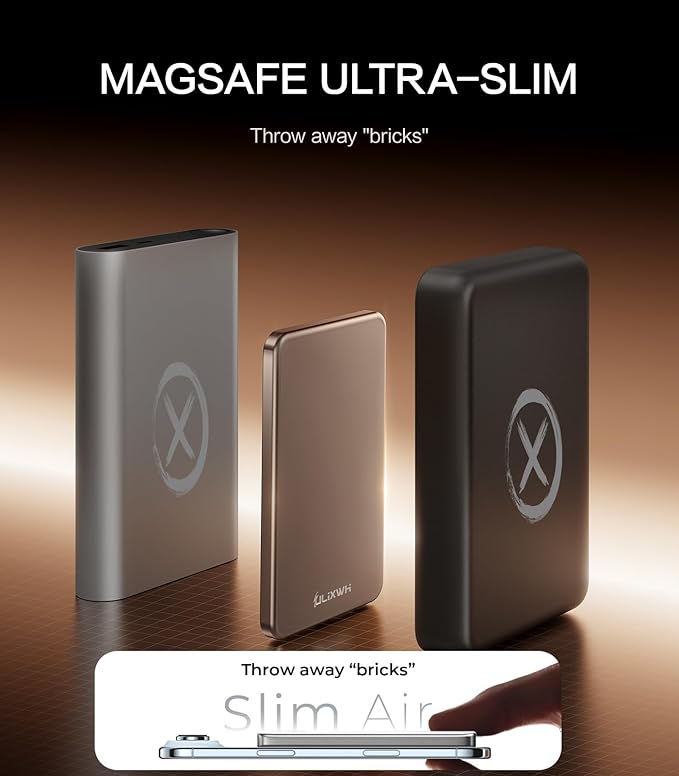 [0.3" Ultra Slim] [Alloy-Made] ULiXWH Magsafe Portable Charger for iPhone, 2026 Upgrade 5000mAh Fast Charging Magnetic Power Bank, Wireless Battery Pack for iPhone 17 Air 16 15 Pro Max 14, Desert Gold