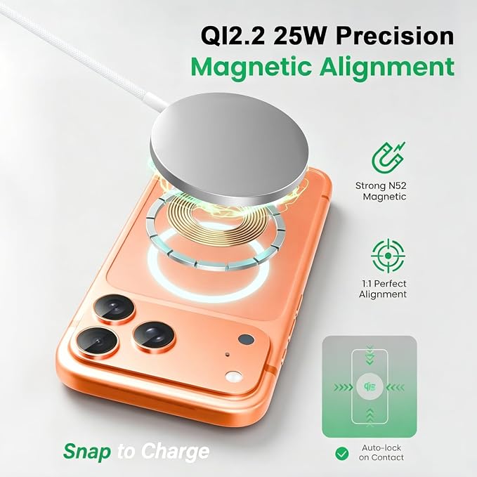 [Apple MFi Certified] Magnetic Wireless Charger for iPhone 17 16 Fast Charging,25W Fast Apple MagSafe Charger Wireless Charging Pad for iPhone 17/Air/17 Pro Max/16Pro/15/14/13/12/AirPods 3/2/Pro-4FT
