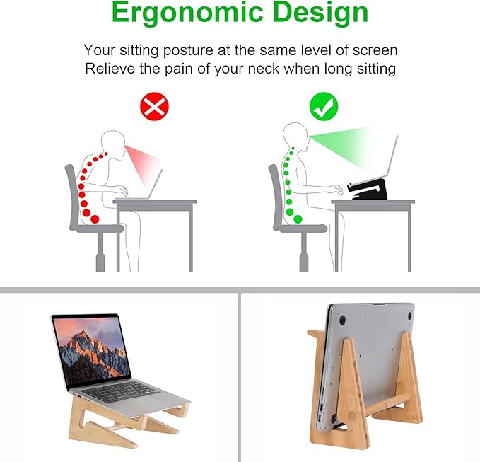 Nuvograin Laptop Stand, Wooden Vertical Laptop Stand for Desk, Bamboo Laptop Stand Compatible with MacBook Air Pro/Dell XPS/Surface pro/HP/Pixelbook/Lenovo, More Laptops 13-17.7inch