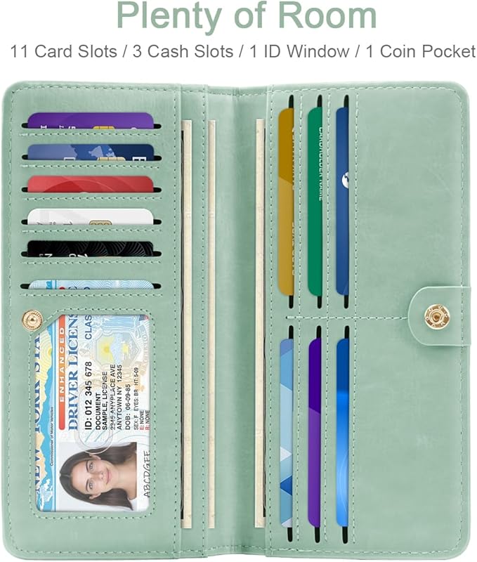 Wallet Women Bifold Faux Crocodile Leather Minimalist Slim Thin Long Wallets RFID Blocking Credit Cards Holder Purse with Back Zipper Coin Pocket for Women and Men,Green