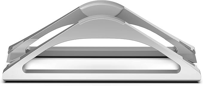 HumanCentric Vertical Laptop Stand for Desks in Silver Color, Upright Adjustable Holder to Dock Apple MacBook Stand, and Other Laptops to Organize Work & Home Office, Automatic Grip