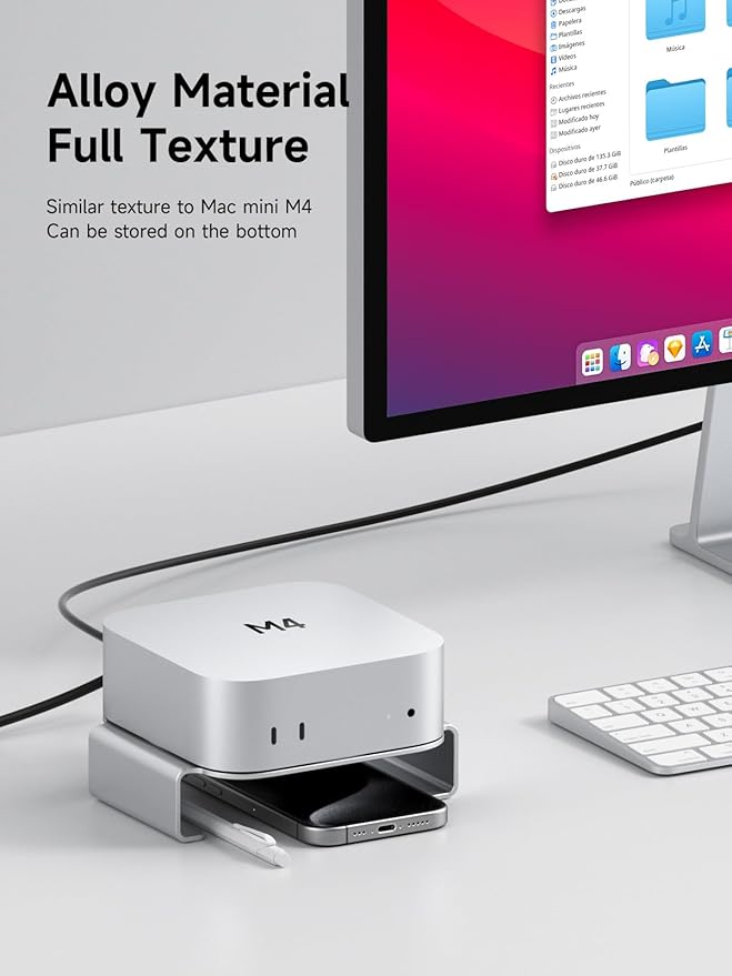 Hagibis Mac mini M4 Stand Aluminum Alloy Mount for Mac mini M4/M4 Pro 2024 Ventilation Heat Dissipation Cooling Desktop Holder Accessories (MMS03)