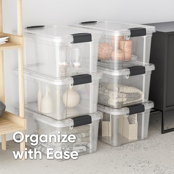 Superio Clear Storage Box with Lid, 14.25 Quart Plastic Container Bins for Organizing, Stackable Crates, BPA Free, Non Toxic, Odor Free, Organizers for Home, Office, School, and Dorm, 10 Pack