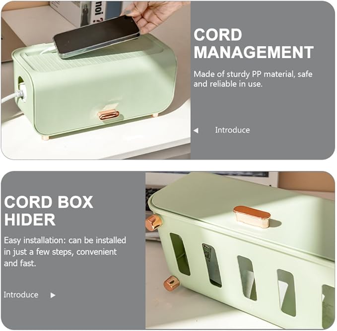 NUOBESTY Cable Management Box with Easy Installation for Hiding Large Capacity Cord Organizer and Modern Stylish Design, Multi-functional Power Cord Storage Container for Desk