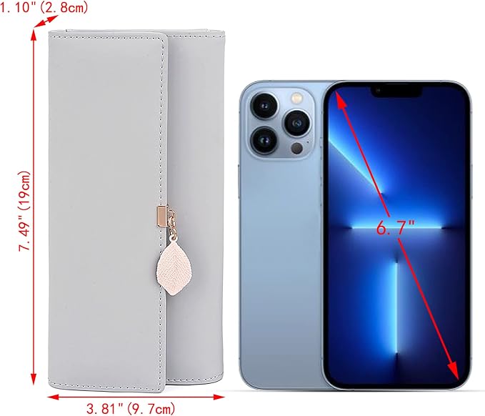 UTO RFID Wallet for Women PU Leather Leaf Pendant Card Holder Phone Checkbook Organizer Zipper Coin Purse | Leaf Pendant