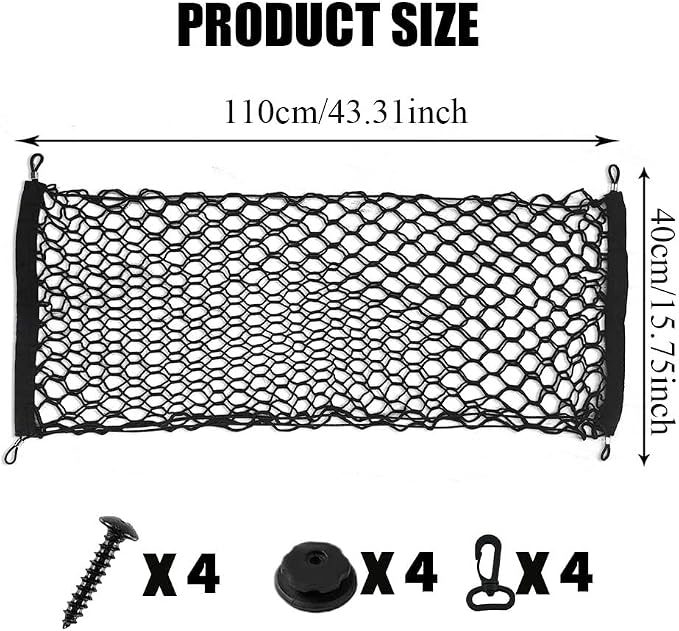 Cargo Net Stretchable, Trunk Bed Net, 43.3x15.7 Inch Adjustable Elastic Trunk Storage Net with Hook, Double-Layered Network Car Accessories for SUVs, Cars, and Trucks (43.3x15.7 Inch)