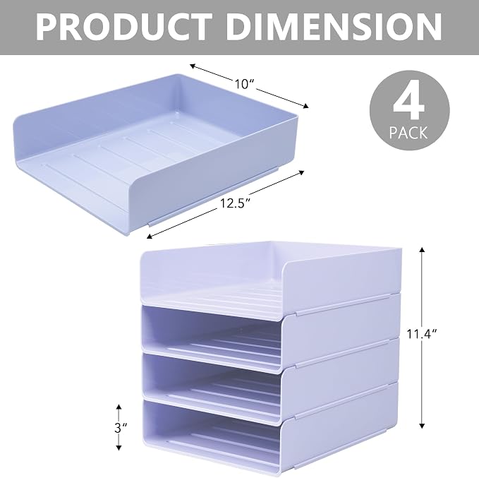 Tiawudi Desk Organizer, Office Organization and Storage, Plastic Letter Tray, Stackable File Organizer for Classroom, Home, Documents, Notes, Folders, Books and Pens, 4 Tier