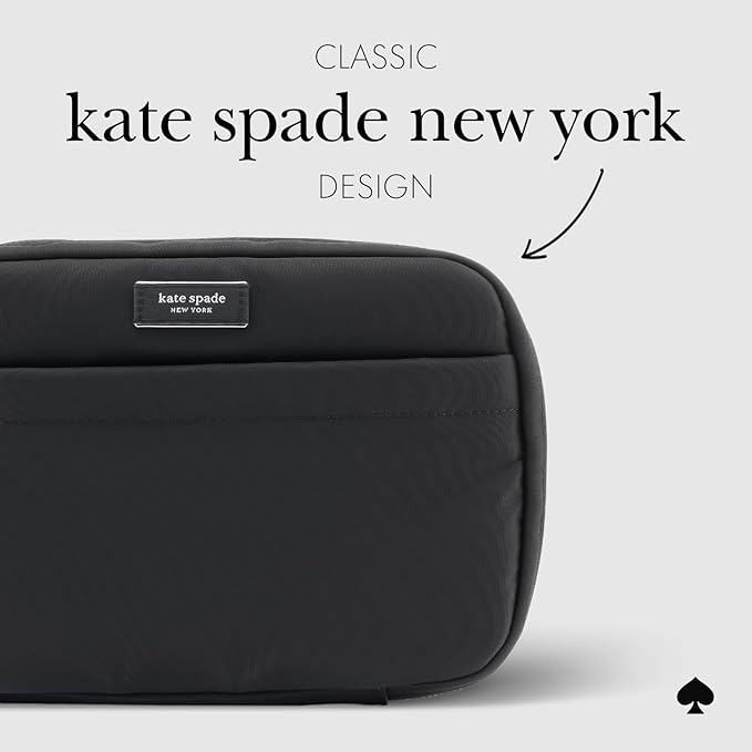 kate spade new york Nylon Tech Organizer Pouch - Electronics Cable Cord Organizer, Travel Case for Chargers, Power Bank, AirPods, and Accessories - Signature Black