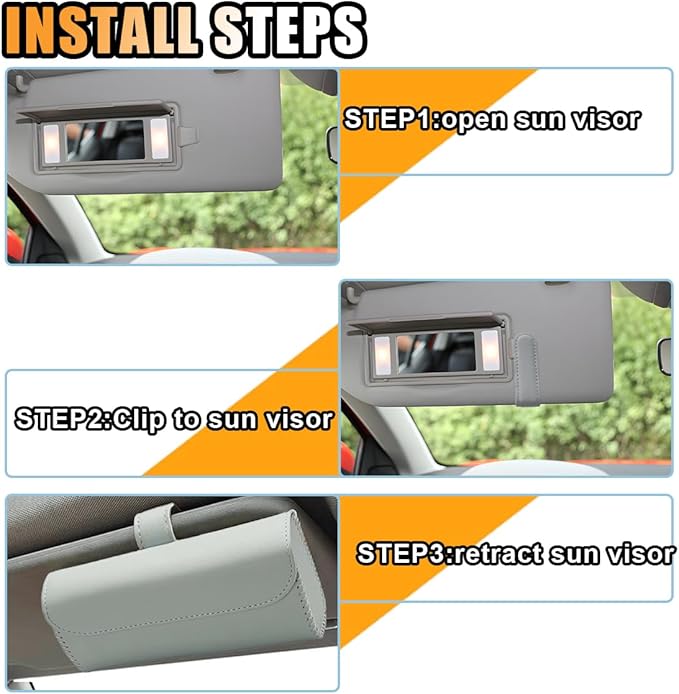 smilfuy Magnetic Leather Sunglasses Case for Car Visor Clip - Sunglasses Holder Clip for Car Sun Visor - Eyeglass Hanger Mounter Storage Box Auto Glasses Clip Holder Organizer Protective Box (Gray)