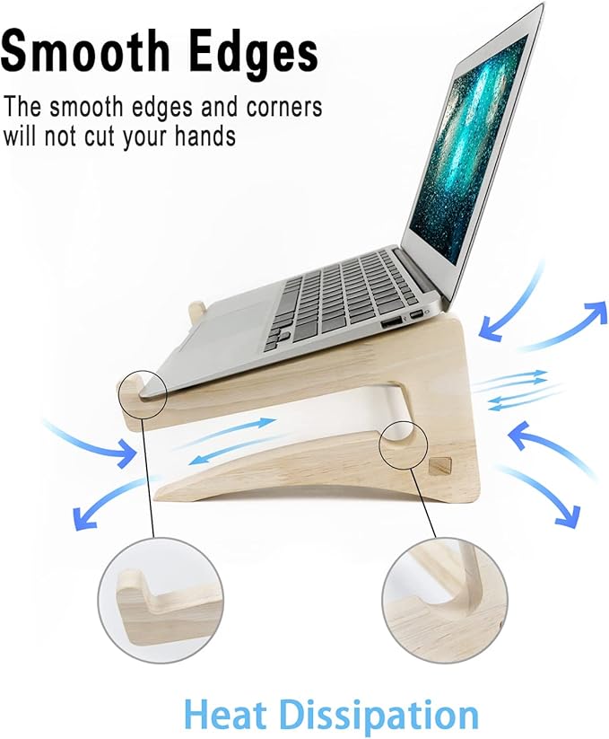 UI U & I Laptop Stand, Wooden Laptop Stand, Detachable Wooden Notebook Holder Mount Stand for Desk, 11-14inch Compatible with Apple MacBook Air Mac Pro, HP, DELL, Acer, Toshiba, Surface, Lenovo etc