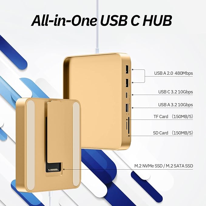 Minisopuru USB C Hub for iMac - M.2 NVMe SSD Adapter, Supports iMac M1/M3/M4, 10Gbps USB A 3.2, SD/TF, Yellow