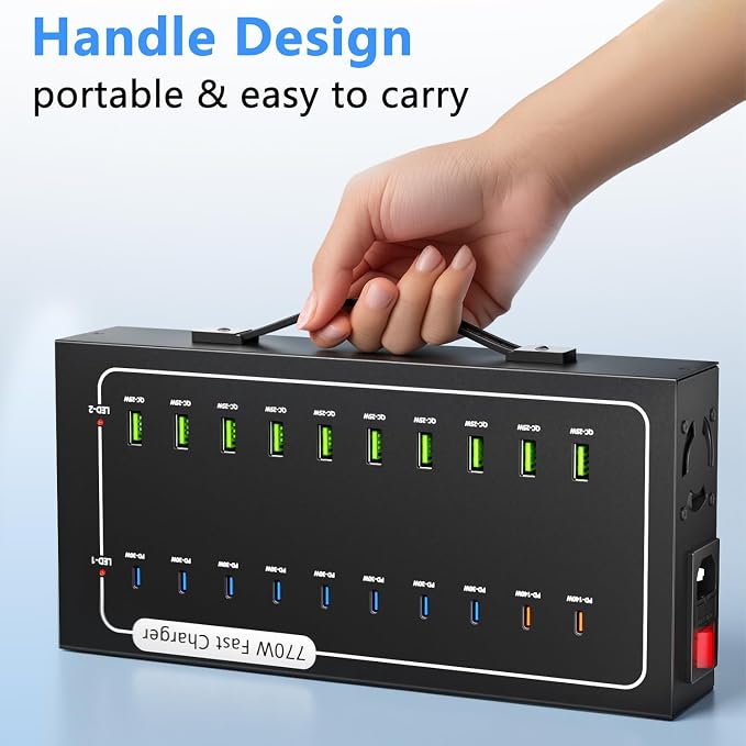 770W USB Charging Station with 20 Ports for Multiple Devices, 10 USB A+10 USB C, Charger Block,Smart Power Delivery & Multi Protection Compatible with iPhone/iPad/Tablets/Smartphones & More