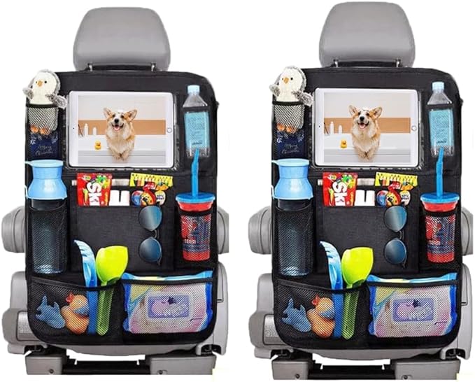 Backseat Car Organizer and Car Seat Protector with Thickest Padding Bundle, Car Travel Accessories