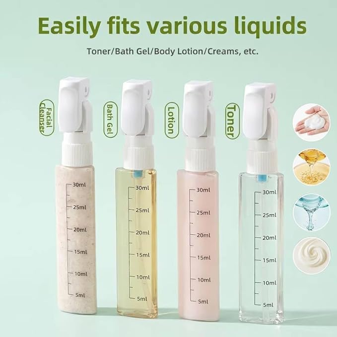 Leak Proof Travel Bottles Set, 4 Pack 30ML Refillable Travel Size Containers, Portable Silicone Squeezable Bottles for Shampoo, Conditioner, Lotion (4 in 1 Kit) (Green+Beige)