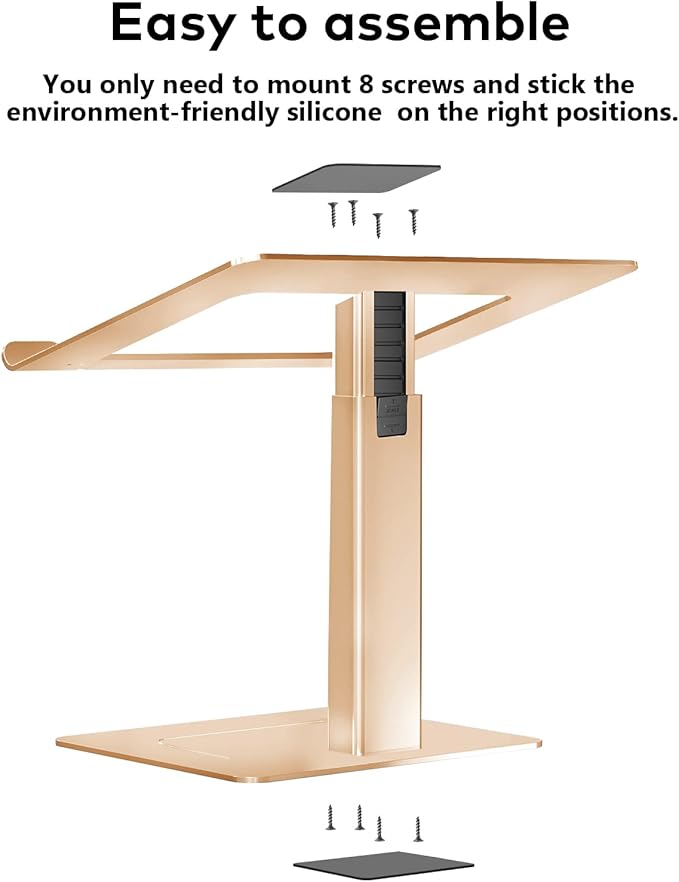 Laptop Stand for Desk, Ergonomic Sitting and Standing Laptop Riser for Notebook MacBook 11-17 Inches，DJ Laptop Stand Adjustable Height from 7-15 Inches Aluminum(Gold)