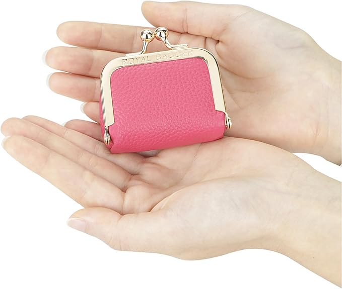 Royal Bagger Genuine Cow Leather Mini Jewelry Box Women's Coin Purse Solid Color Kiss Lock Change Pouch Casual Style Small Storage Bag for Women 1894 (Denim Blue)