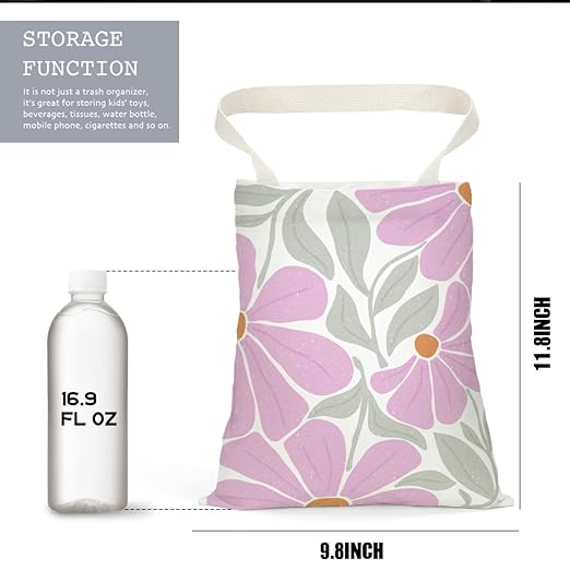 Abstract Floral Car Trash Can, Car Trash Bag Hanging, Waterproof Cars Back Seat Hanging Organizer and Storage Trash Bags for Vehicle Travelling Camping