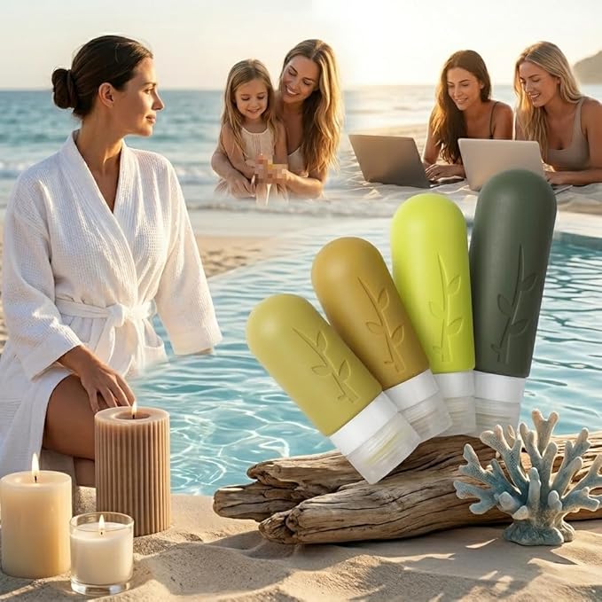 DEPOZA Travel Bottles Kit (16 Pack) - TSA Approved, Leak Proof Silicone Squeezable Containers for Toiletries. Complete Set with Jars, Sprayers & Bag (M-Green)