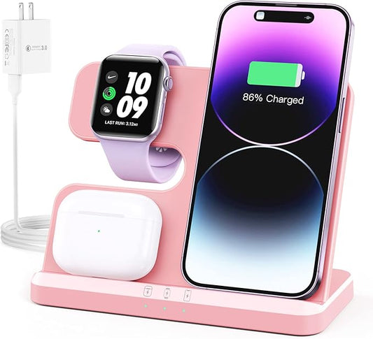 JARGOU 3 in 1 Charging Station for Apple Wireless Charger for iPhone 17 16e 16 15 14 13 12 11 X 8 & for iWatch Charger Wireless Charging Station for Multiple Devices for AirPods 2/3/4/Pro/Pro 2/Pro 3