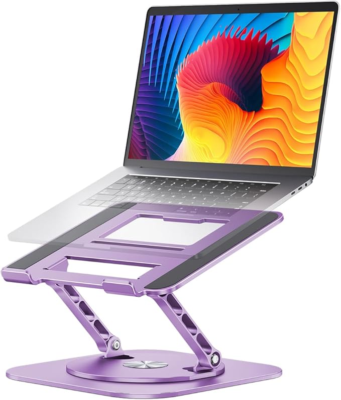 AOEVI Adjustable Laptop Stand with 360 Rotating Base, Computer Ergonimic Foldable Laptop Riser for Desk Compatible with MacBook Pro/Air Notebook up to 16 Inches, Purple