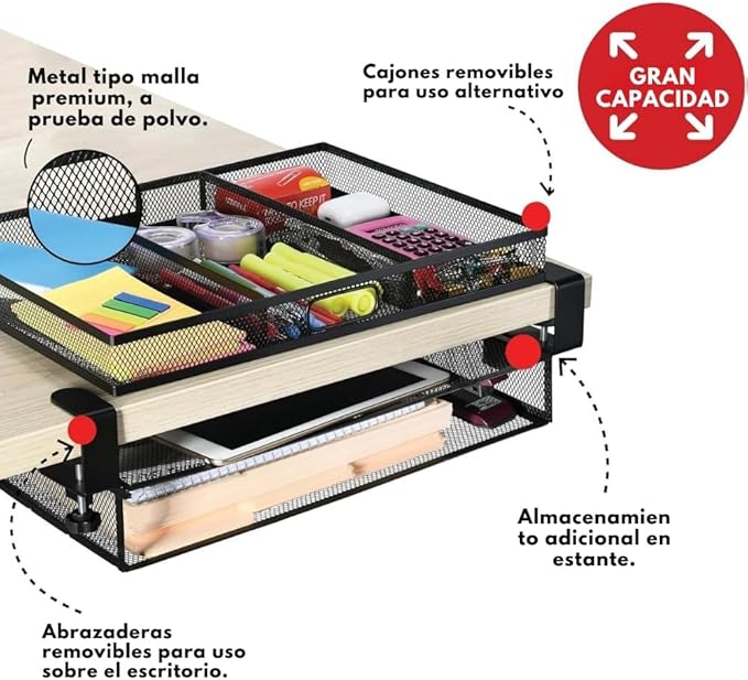Under Desk Drawer Organizer Clamp-On, Mesh Metal Attachment, 1 Drawer Slide Out, On or Under Desk Organizer for Office Supplies & Home Essentials