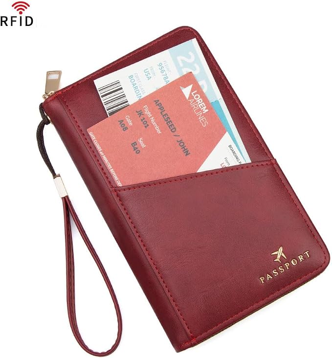 Family Passport Holder for Travel Women and Men RFID Passport Holder with Zipper Passport Case Passport cover Passport Wallet Travel Essentials and Accessories(1-2, Red)