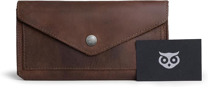 Hide & Drink, Full Grain Leather Large Female Wallet, Travel Organizer for Women, Vintage Money and Card Holder, Handmade, Bourbon Brown