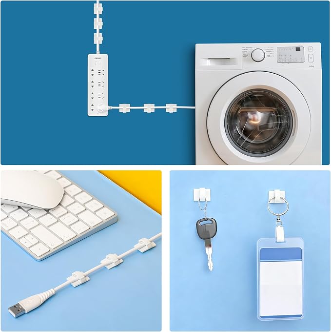 Segarty Adhesive Cable Clip, 100 PCS Small White Ideal Cords Organizer Clamps Self Sticky Wire Holder Cord Management for Hanging Tidying Wires for PC Desk Car Wall Office Home Outdoors