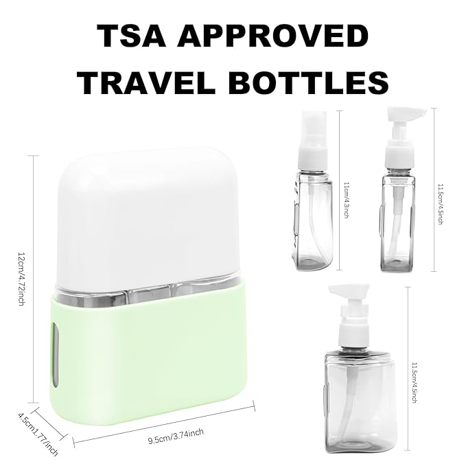 Skycase Travel Bottles - Leak Proof Refillable Tsa Approved Travel Size Toiletries, 3 in 1 Liquid Bottles Containers with Labels and Funnel Airplane Accessories Kits for Lotion Liquid (Green)
