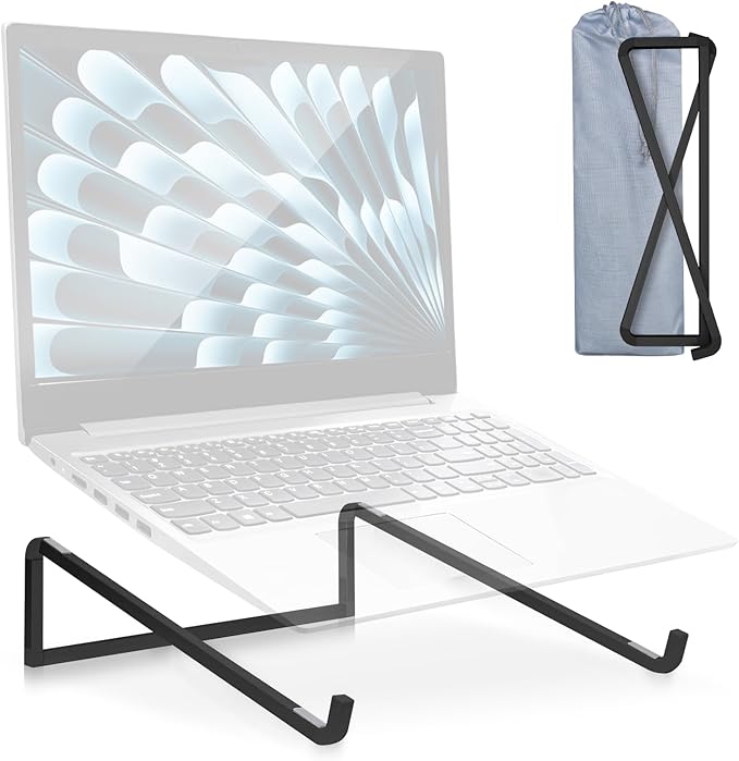 TENOC Foldable Laptop Stand for Desk, Universal Laptop Riser Ventilated Holder Mount Compatible with MacBook, Notebook, ASUS, Acer and More, Black