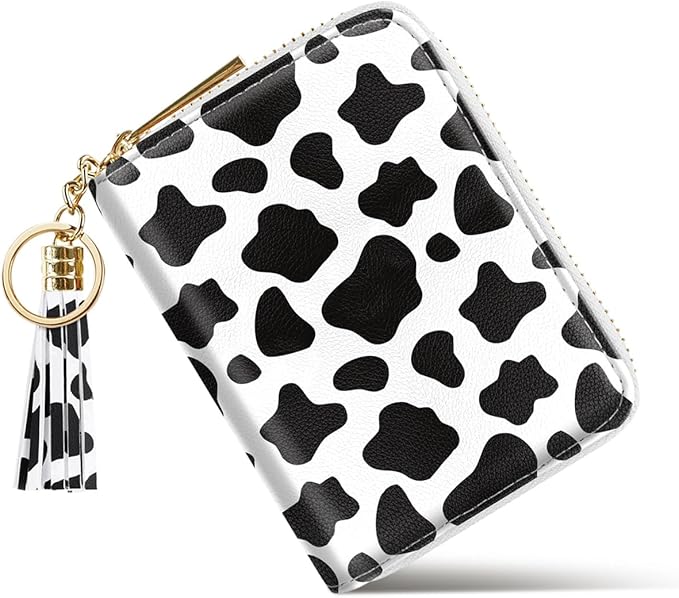 Coco Rossi Leather Credit Card Wallet for Women, RFID Blocking Zipper Cards Holder with Tassel, Cow