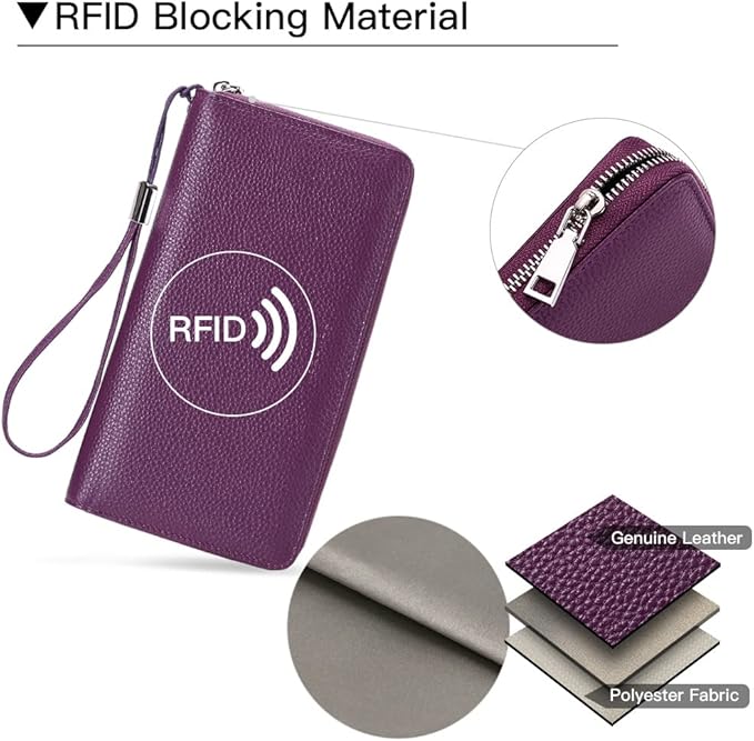 SENDEFN Leather Women's Wallets RFID Blocking Zip Around Large Capacity Long Credit Card Holder Wallet