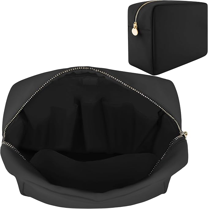 Makeup Bag With Compartments, Make Up Bag, Travel Makeup Bag, Cosmetic Bag, Makeup Case, Travel Cosmetic Bags for Women, Large Makeup Bag Organizer, Makeup Pouch, Makeup Travel Bag, Black Makeup Bags