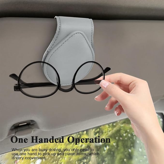 Sunglasses Holder for Car Visor, Car Sun Visor Clip, Magnetic Leather Sunglass Eyeglass Hanger Clip, Universal Car Accessories Ticket Card Storage Glasses Clip Fit Men and Women (Gray)