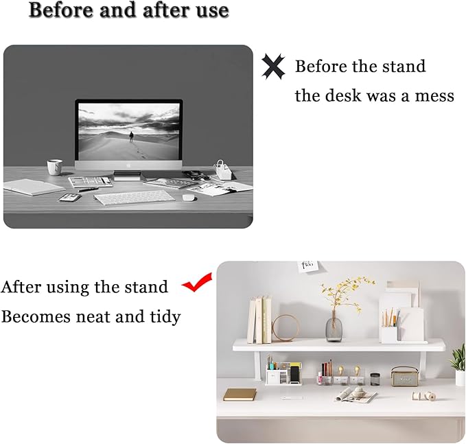 39.4x7.8 in Clamp on Desk Shelf, Adjustable Floating Desks Shelf Space Saving Desktop Extender Storage Organizer for Office, Dorm, Home Desk Organization, White