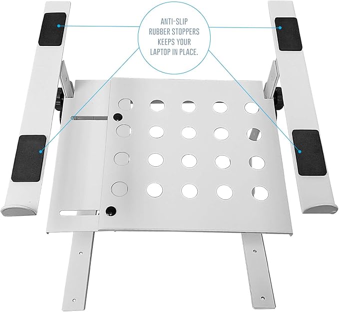 AxcessAbles Two-Tier Adjustable DJ Stand with Clamps | For Controllers and Laptops up to 20lbs.| Controller Stand Compatible with DDJ-REV1, DDJ-FLX4, Party Mix | (LTS-03 White)