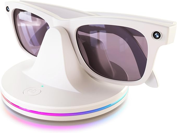 Charging Dock for Ray-Ban Meta Smart Glasses,Charging Station Compatible with Wayfarer, Skyler, Headliner & Oakley HSTN,Smart Glasses Accessories with LED Indicator,Ambient Lighting,White